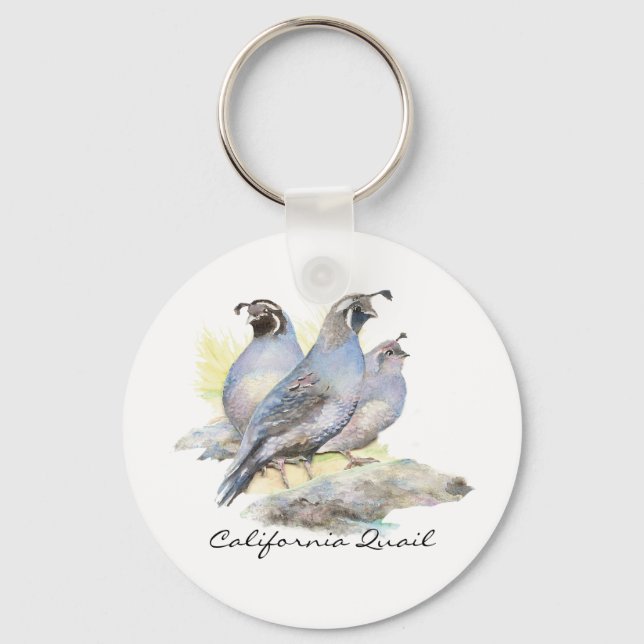 Porte-clés Aquarelle originale California Quail. Oiseau (Recto)