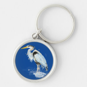 Porte-clés Aquarelle originale Oiseau du Grand Héron Bleu
