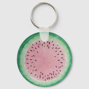 Porte-clés Aquarelle peinte à la main rose et verte de