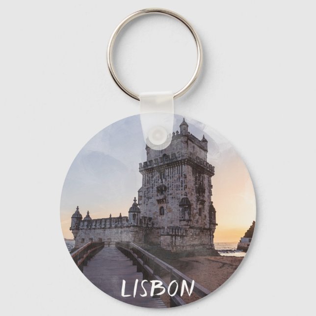 Porte-clés Aquarelle peinture de la tour de Belem au coucher  (Recto)