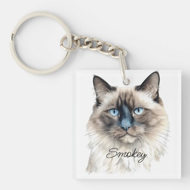 Porte-clés Aquarelle personnalisée Balinese Pet Nom de la pho (Devant)