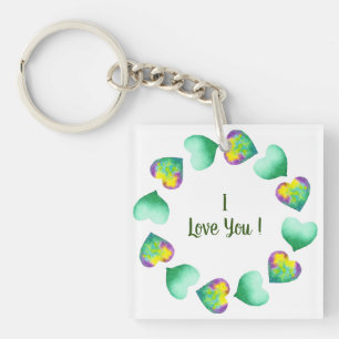 Porte-clés Aquarelle romantique Cute Vert Saint Valentin