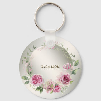 Porte-clés Aquarelle rose cadre floral brillant Bronze élégan