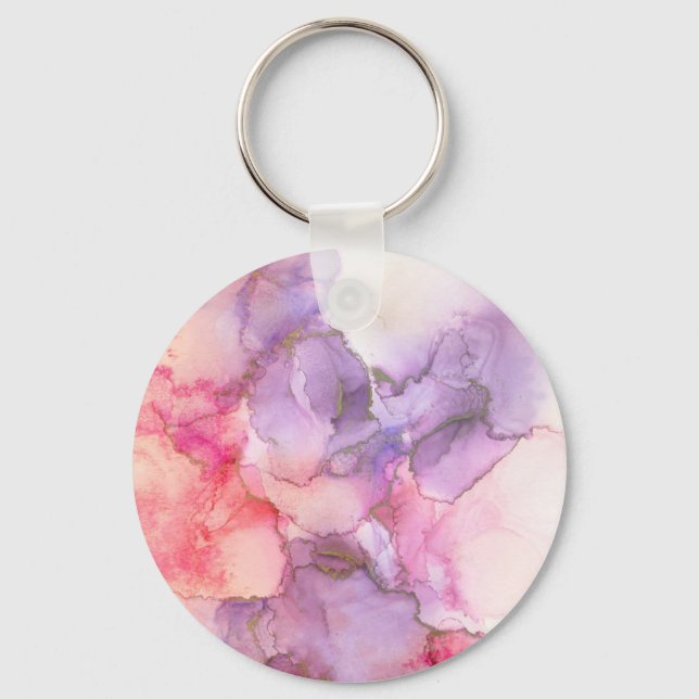 Porte-clés Aquarelle rose et violet Abstraite (Recto)