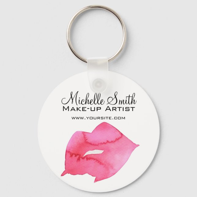 Porte-clés Aquarelle rose lèvres maquillage marque (Recto)