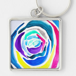 Porte-clés Aquarelle rose pop art bleu