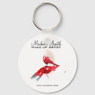 Porte-clés Aquarelle rouge lèvres et marque de maquillage rou