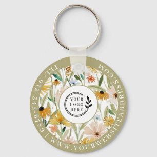 Porte-clés Aquarelle rustique Fleurs sauvages Ajouter Logo En