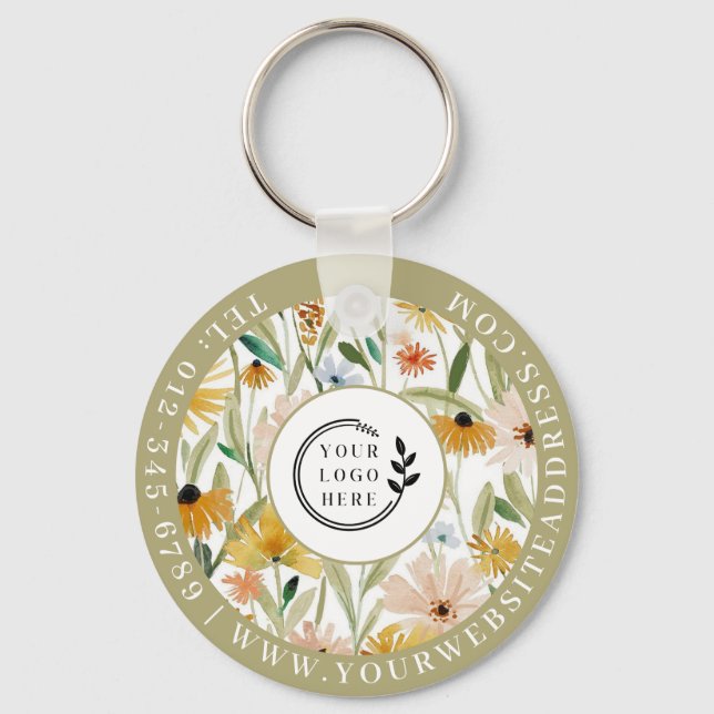 Porte-clés Aquarelle rustique Fleurs sauvages Ajouter Logo En (Recto)