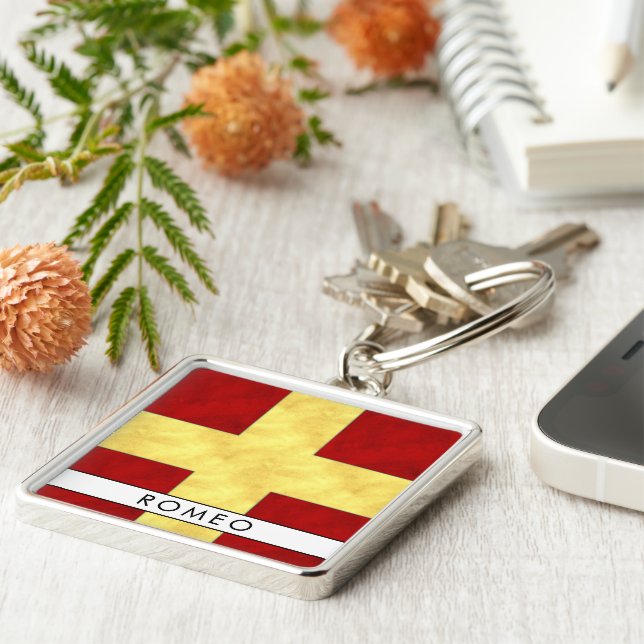 Porte-clés Aquarelle Signal nautique Pavillon maritime (Côté)