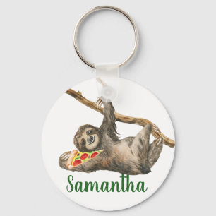 Porte-clés Aquarelle Sloth Monogram Pizza Funny