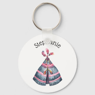 Porte-clés Aquarelle Tribale Rustique Wigwam Nom personnalis