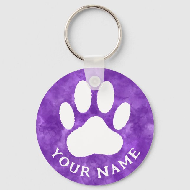 Porte-clés Aquarelle violette blanche du texte personnalisé E (Recto)