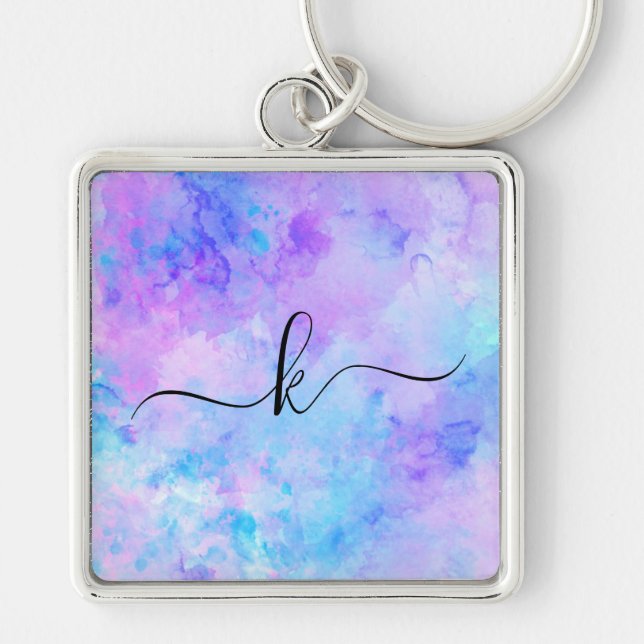 Porte-clés Aquarelle violette et turquoise (Devant)