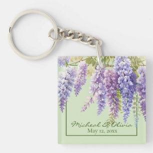 Porte-clés Aquarelle violette glycine florale lilas botanique