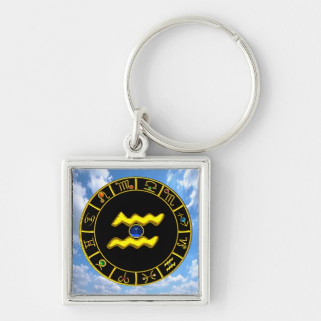 PORTE-CLÉS AQUARIUS /GOLD ZODIAC BIJOU D'ANNIVERSAIRE (Devant)