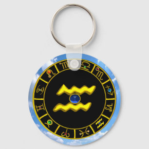 Porte-clés AQUARIUS OR ZODIAC ANNIVERSAIRE JEWEL Astrologie