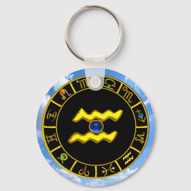 Porte-clés AQUARIUS OR ZODIAC ANNIVERSAIRE JEWEL Astrologie (Recto)
