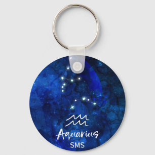 Porte-clés Aquarius Zodiac Constellation Blue Galaxy Monogram