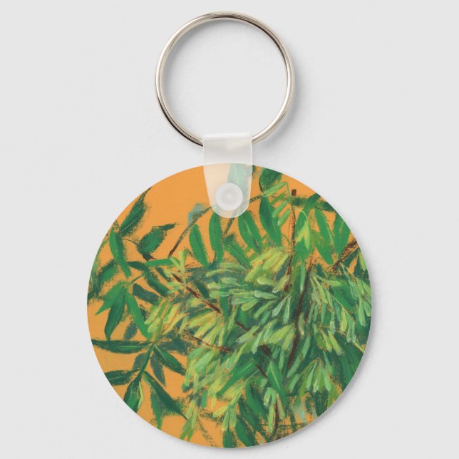 Porte-clés Arbre à cendres, Feuille vert Art Floral Peinture  (Recto)