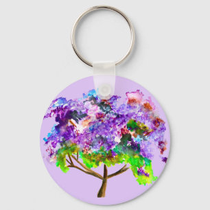 Porte-clés Arbre de jacaranda violet, art fin à l'aquarelle