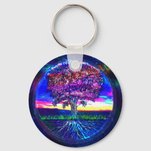 Porte-clés Arbre de la vie bleu