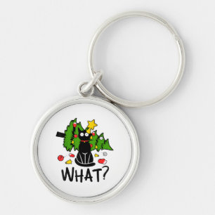 Porte-clés Arbre de Noël drôle de chat noir Noël humour joyeu