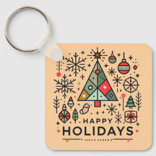 Porte-clés Arbre de Noël géométrique Joyeux Festive des Fêtes
