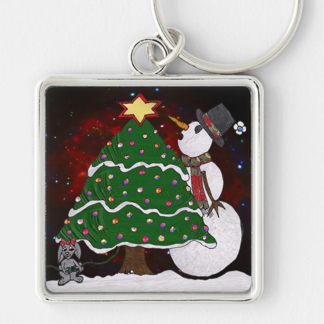 Porte-clés Arbre de Noël Snowman Surprise Art Imprimer (Devant)
