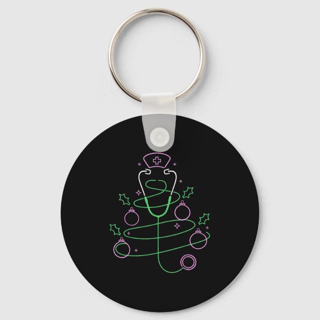 Porte-clés Arbre de Noël Stethoscope Infirmière Noël (Recto)