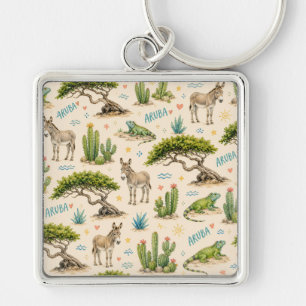 Porte-clés Arbre divi d'Aruba, âne, iguane, cactus