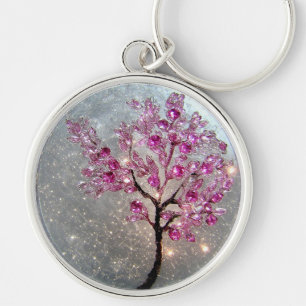 Porte-clés Arbre en cristal violet élégant avec fleurs décora