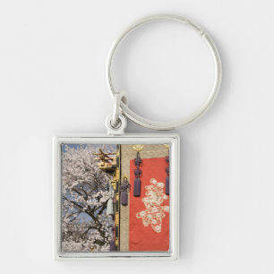 Porte-clés Arbre en fleurs de cerisier et tapisserie de soie