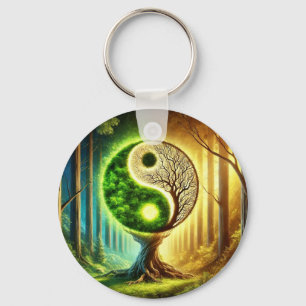 Porte-clés Arbre symbolique avec motif Yin Yang