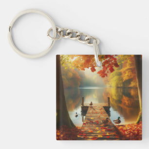 Porte-clés Arbres d'automne & lac avec canards