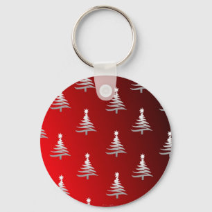 Porte-clés Arbres de Noël en argent sur rouge