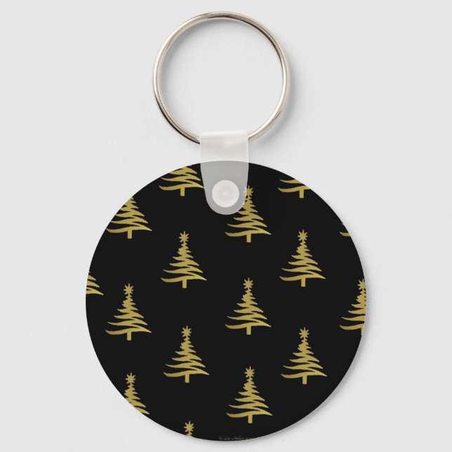 Porte-clés Arbres de Noël en or sur noir (Recto)