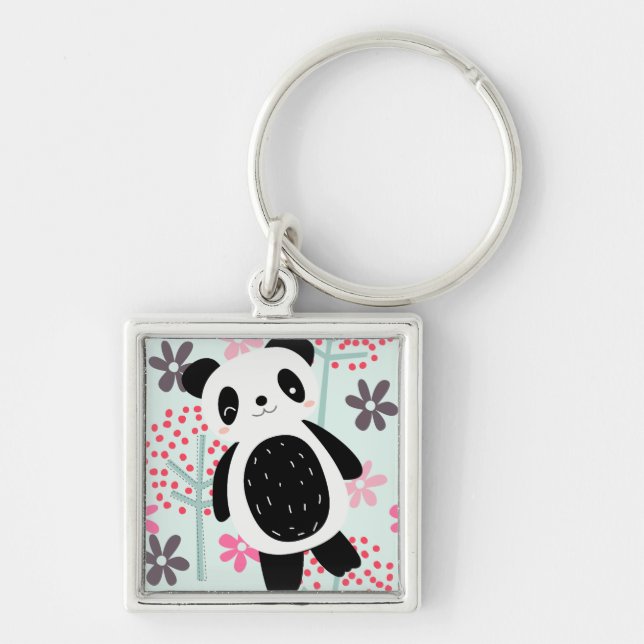 Porte-clés Arbres, fleurs et ours de panda (Devant)