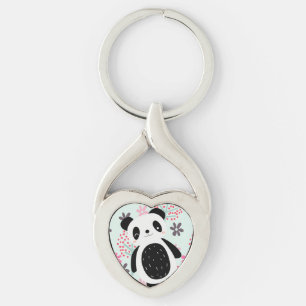 Porte-clés Arbres, fleurs et ours de panda