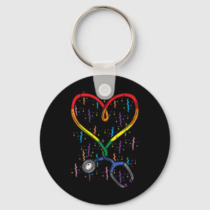 Porte-clés Arc en ciel Drapeau Stethoscope Coeur Infirmière R