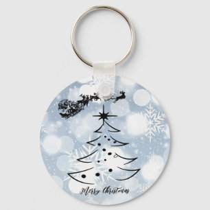Porte-clés Argent Étincelant Avec Flamme De Neige, Père Noël,