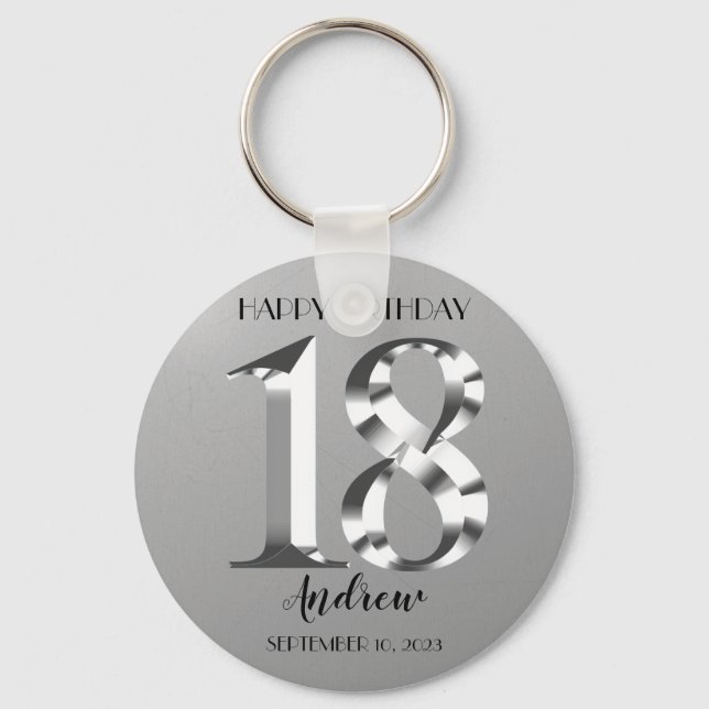 Porte-clés Argent métallique 18e anniversaire (Recto)