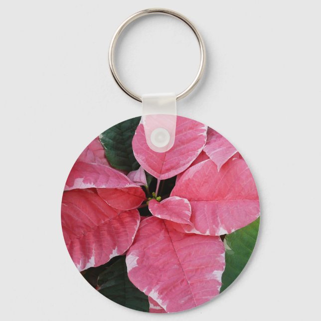 Porte-clés Argent Star Marbre Poinsettias Pink Holiday Floral (Recto)