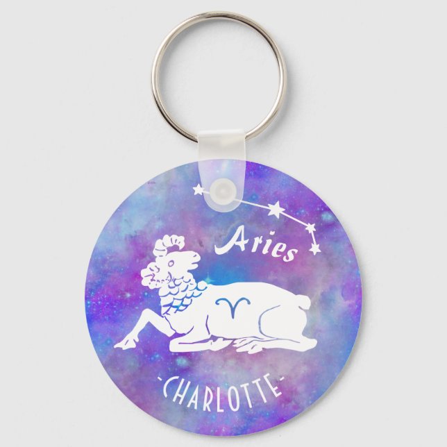 Porte-clés Aries Ram Constellation Stars Custom Birthday (Recto)