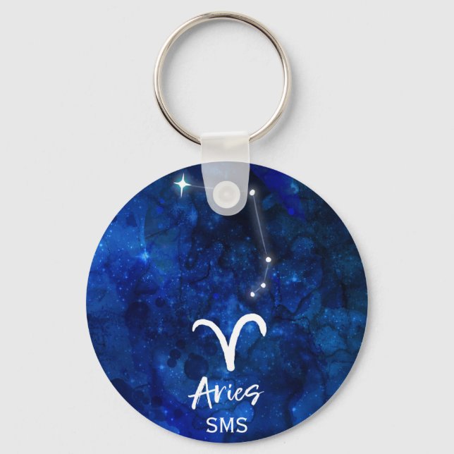 Porte-clés Aries Zodiac Constellation Blue Galaxy Monogramme (Recto)
