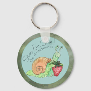 Porte-clés Arrêter et sentir l'escargot des fraises