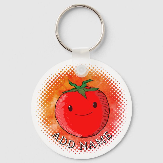 Porte-clés Arrière - plan d'aquarelle de tomate de carton mou (Verso)