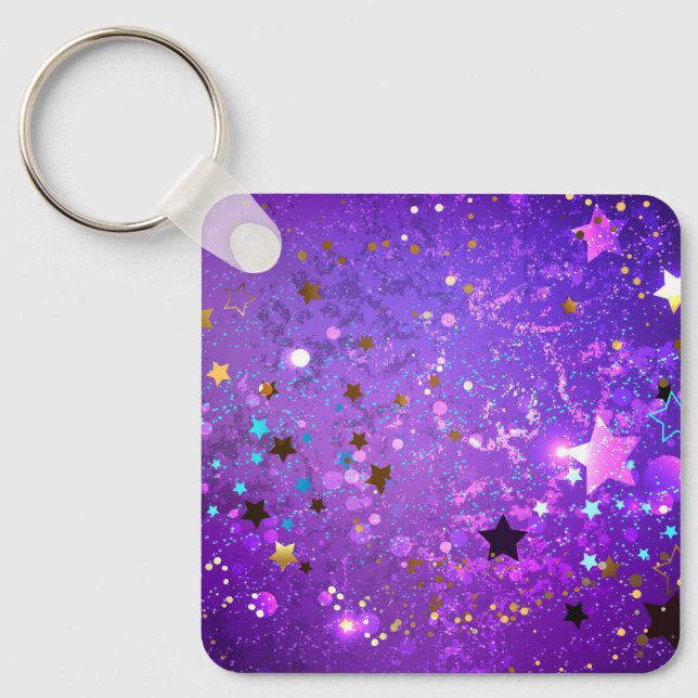 Porte-clés Arrière - plan de feuille violet avec étoiles (Recto)