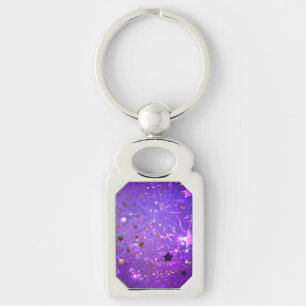 Porte-clés Arrière - plan de feuille violet avec étoiles