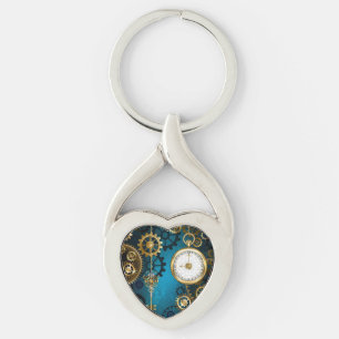 Porte-clés Arrière - plan turquoise à vapeur avec engrenages